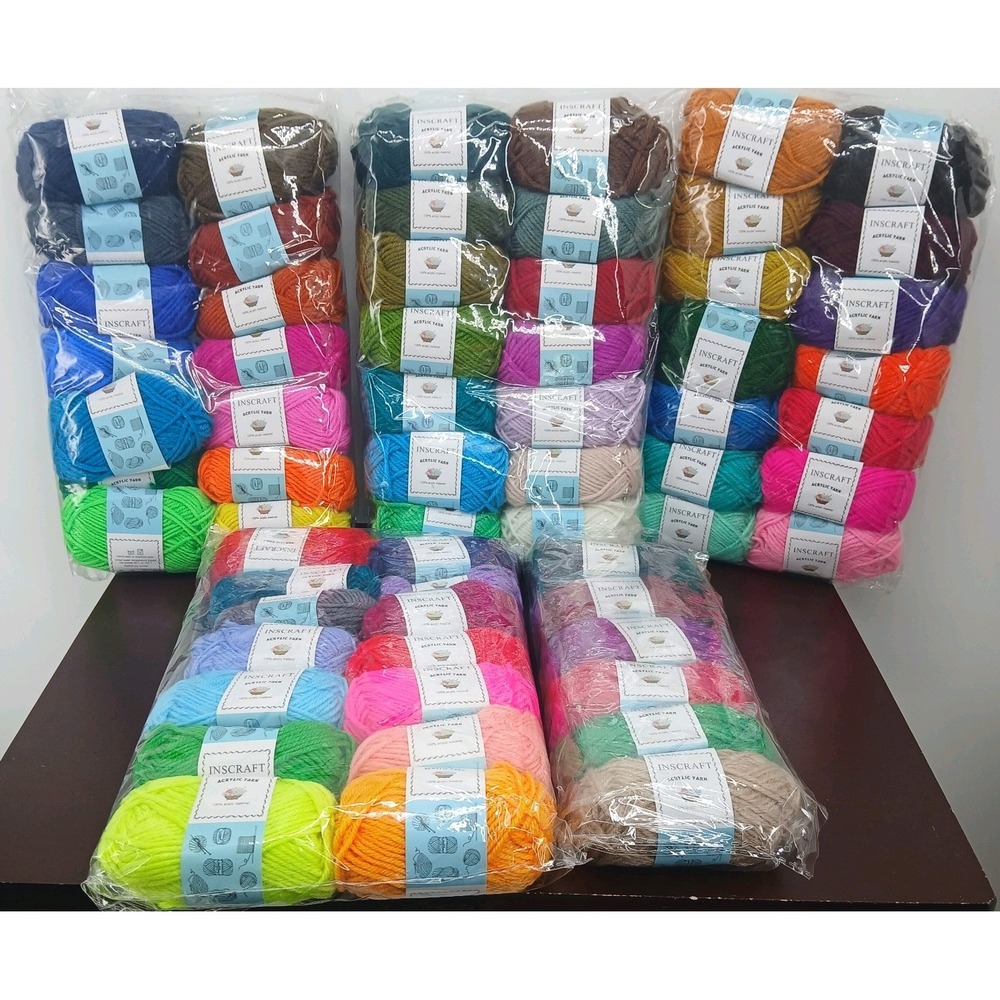 Inscraft Acrylic Yarn Mini Skeins - Lot of 62 Multicolor